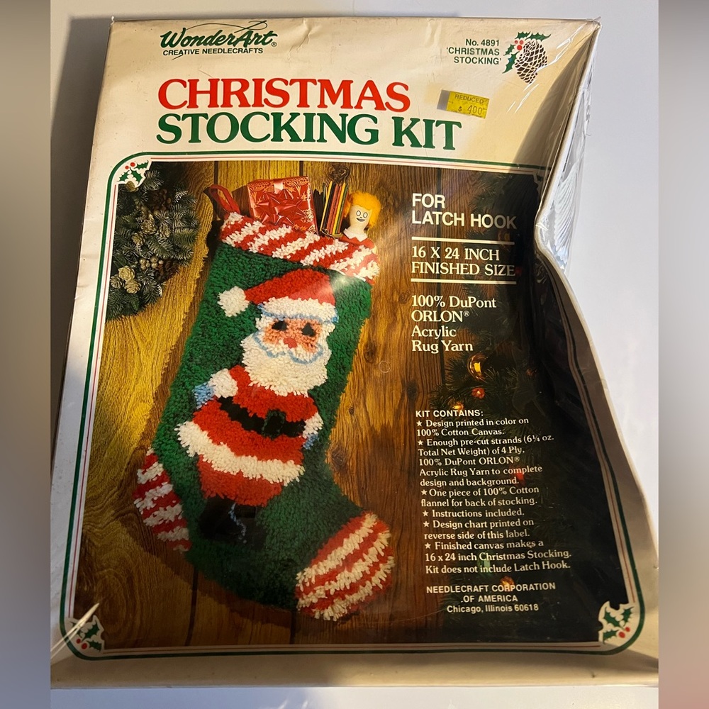 Brand new vintage wonder art Christmas Stocking Kit with Santa Design
